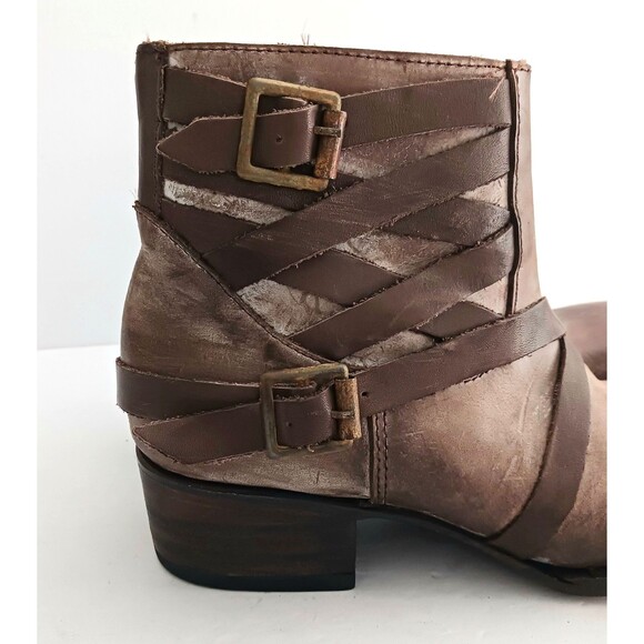 New FREEBIRD by Steven Sammi Ankle Boot Brown Distressed Leather Ankle Wrap 6M - Picture 5 of 14